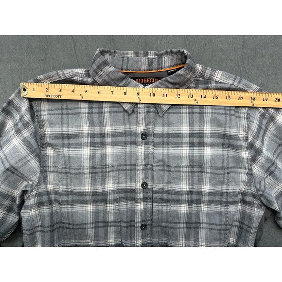 Ridgecut Toughwear Shirt Men's Large Gray Plaid Heavy Flannel Chore Work Vented - Picture 8 of 11